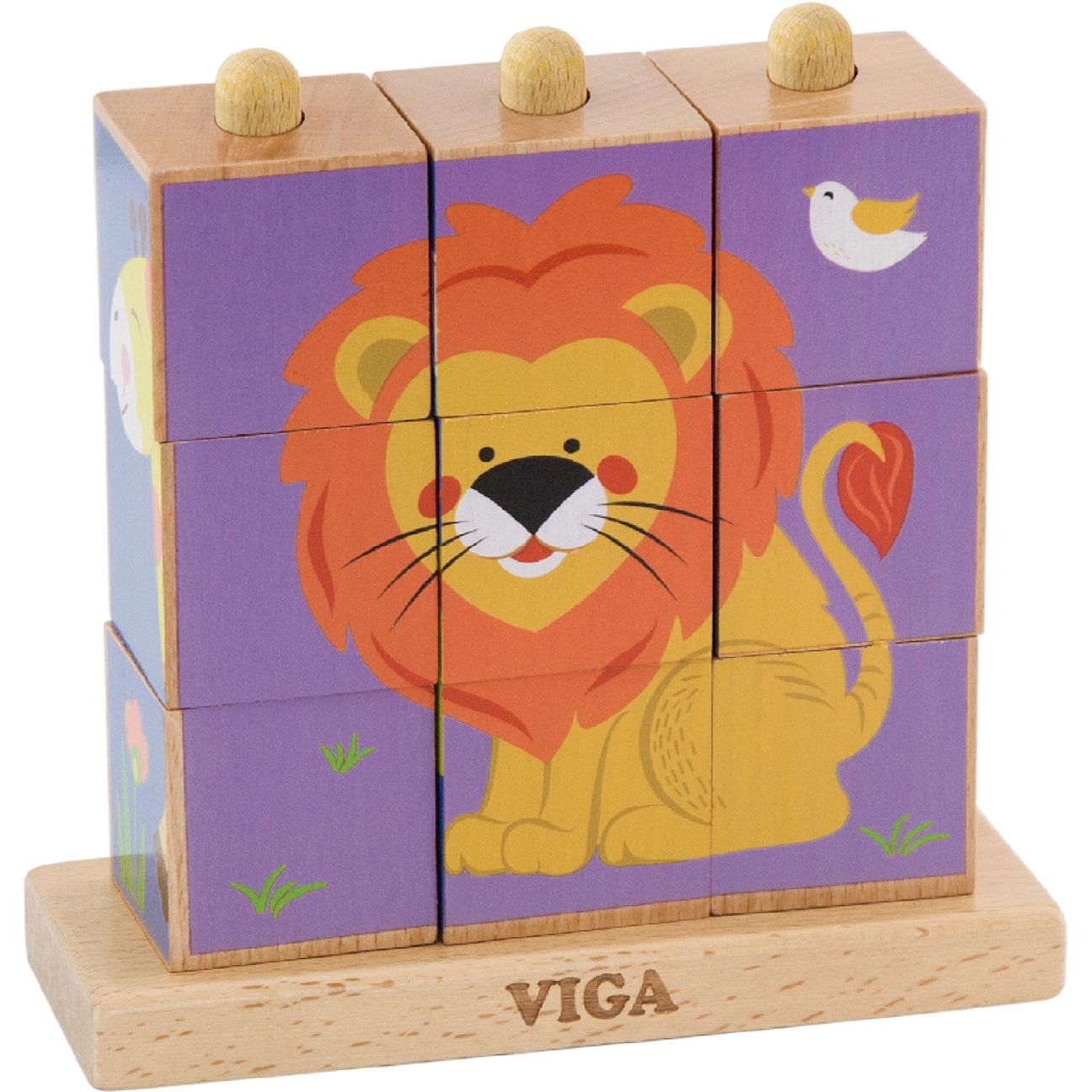 Деревянные кубики-пирамидка Viga Toys Зверята, 9 элементов (50834) - фото 1
