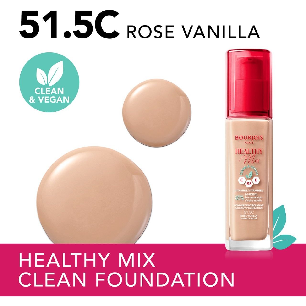 Тональна основа Bourjois Healthy Mix Clean & Vegan відтінок 51.5C (Rose Vanilla) 30 мл - фото 3
