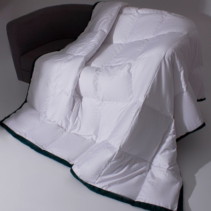 Одеяло MirSon Imperial Satin Luxe, летнее, 220х200 см, белое с зеленым кантом - фото 1