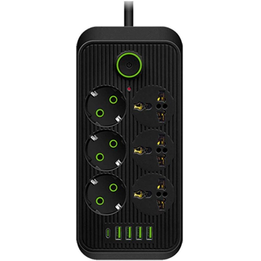 Мережевий фільтр-подовжувач Voltronic F06U 6 розеток EU+4xUSB+1PD 2 м 3х0.75 мм 2500W Black - фото 1