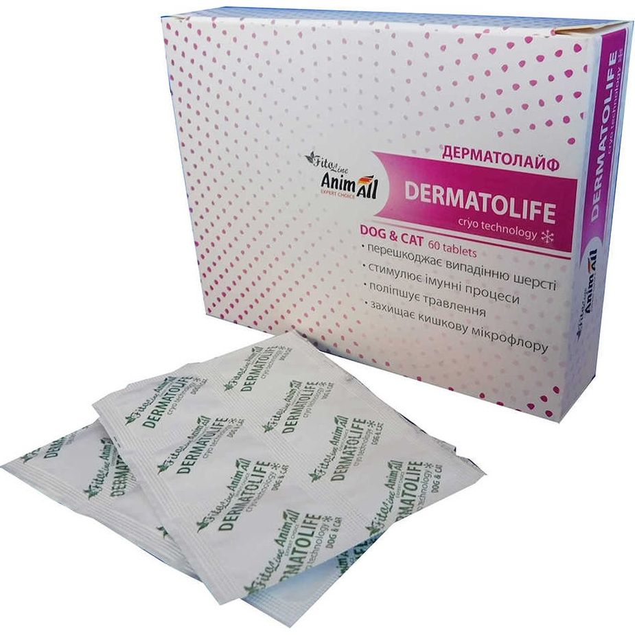 Витамины AnimAll FitoLine Dermatolife для кошек и собак 60 таблеток - фото 1