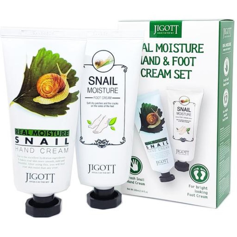 Набір кремів для рук та ніг Jigott Real Moisture Hand and Foot Cream Set Зволоження з муцином равлики - фото 1