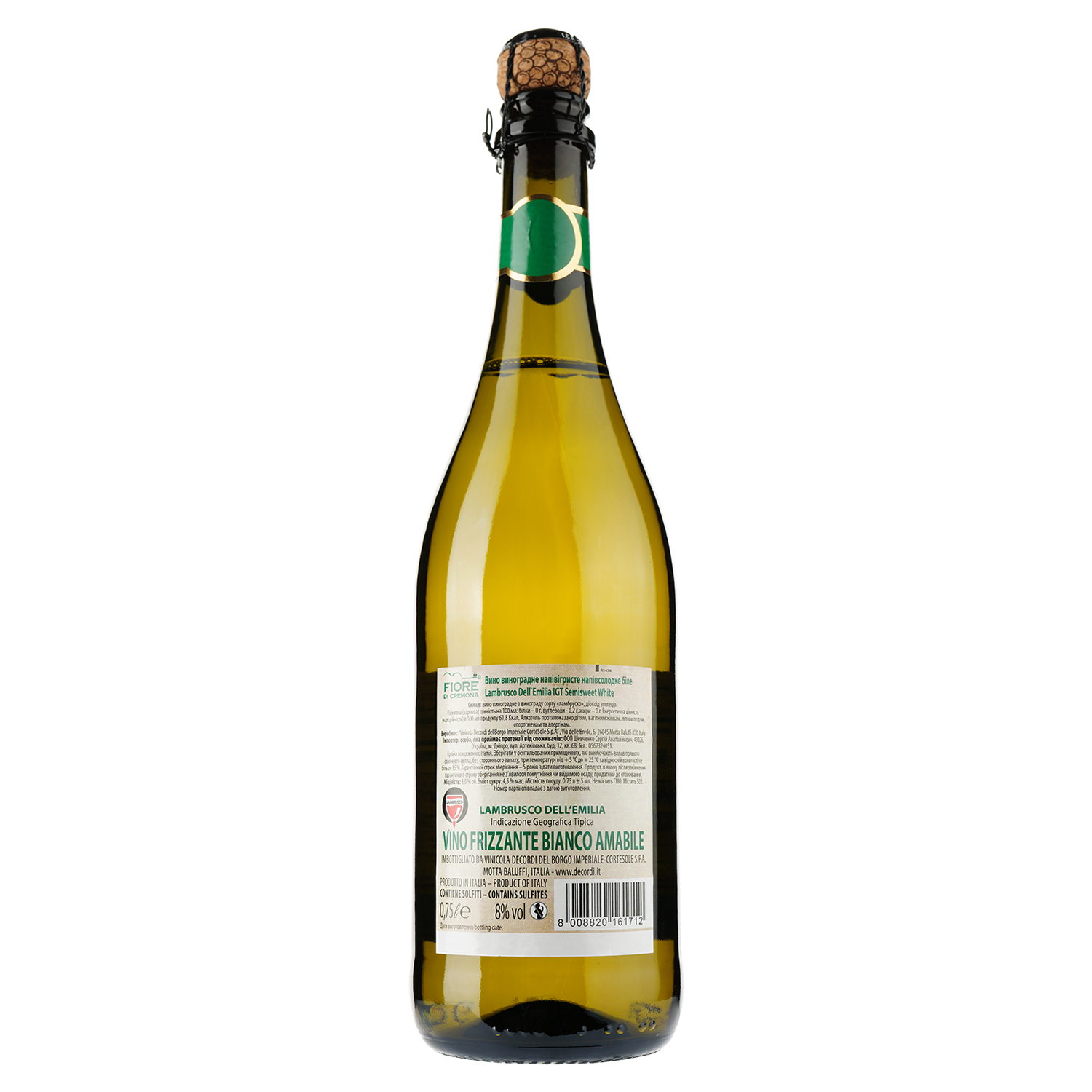 Вино ігристе Fiore di Cremona Lambrusco Dell`Emilia IGT Bianco, біле, напівсолодке, 0,75 л - фото 2