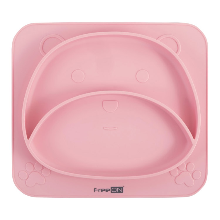 Силиконовая тарелка детская FreeON Bear розовая (39692) - фото 1