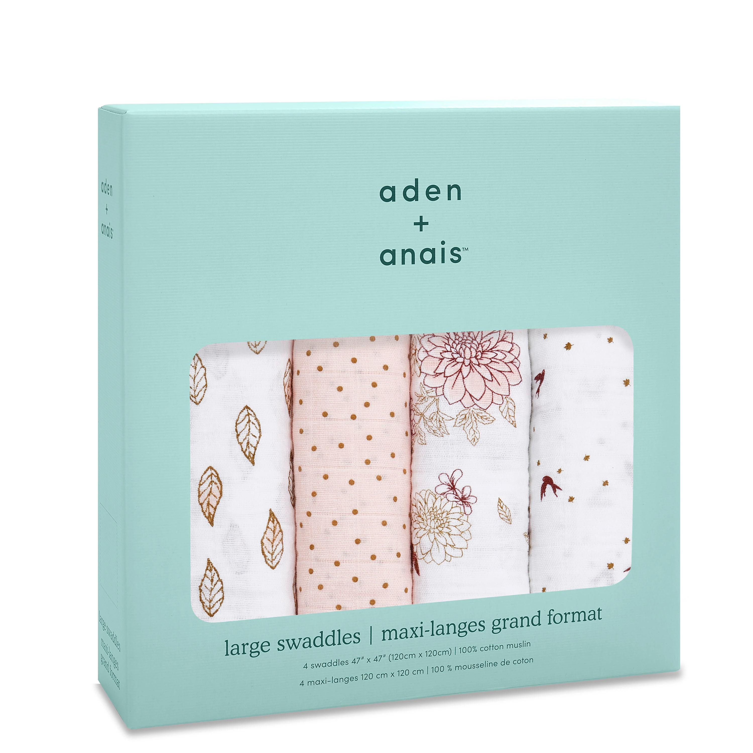 Набір багаторазових муслинових пелюшок Aden+Anais Dahlias, 120х120 см, білий з рожевим, 4 шт. (AA-2079) - фото 3