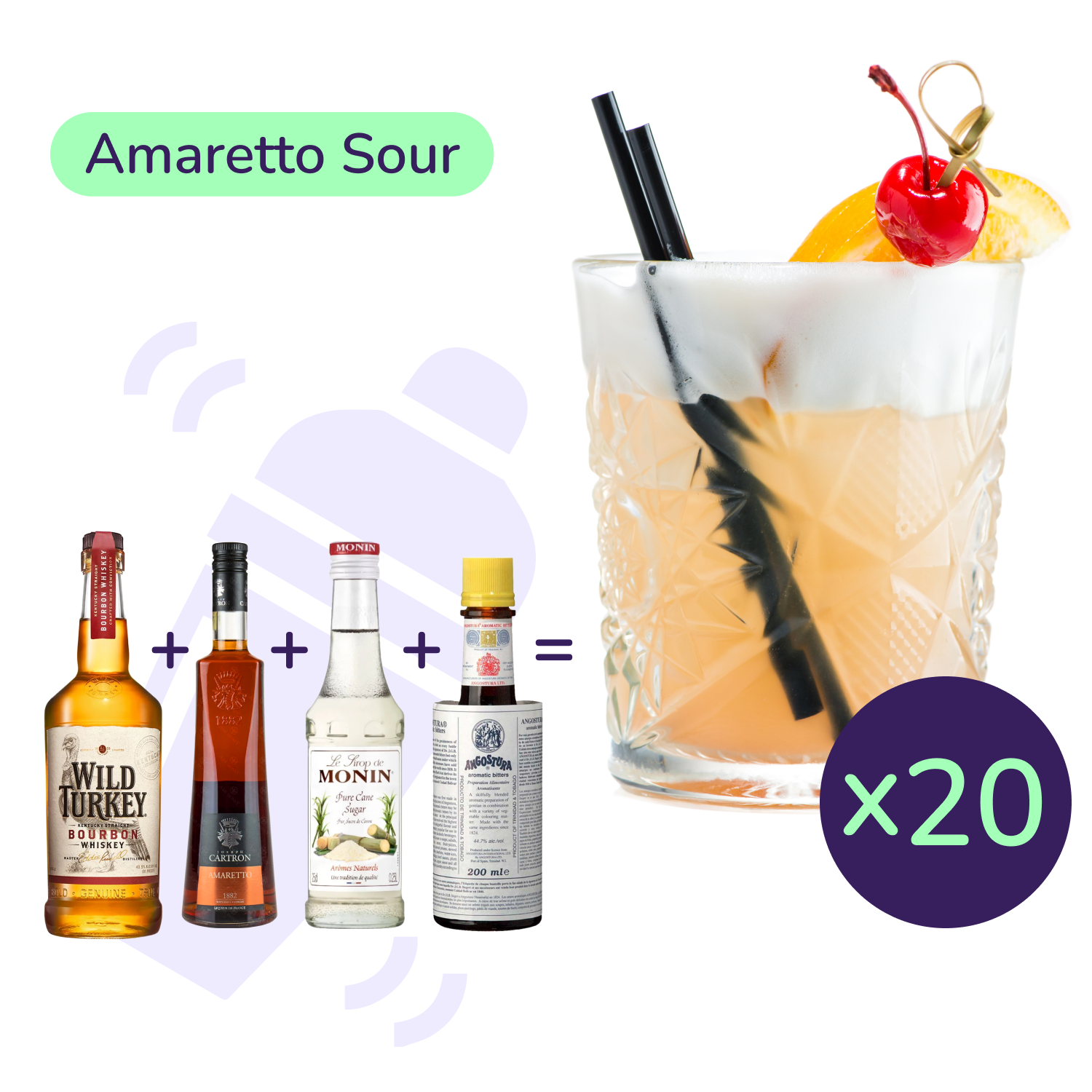 Коктейль Аmaretto Sour (набор ингредиентов) х20 на основе Wild Turkey - фото 1