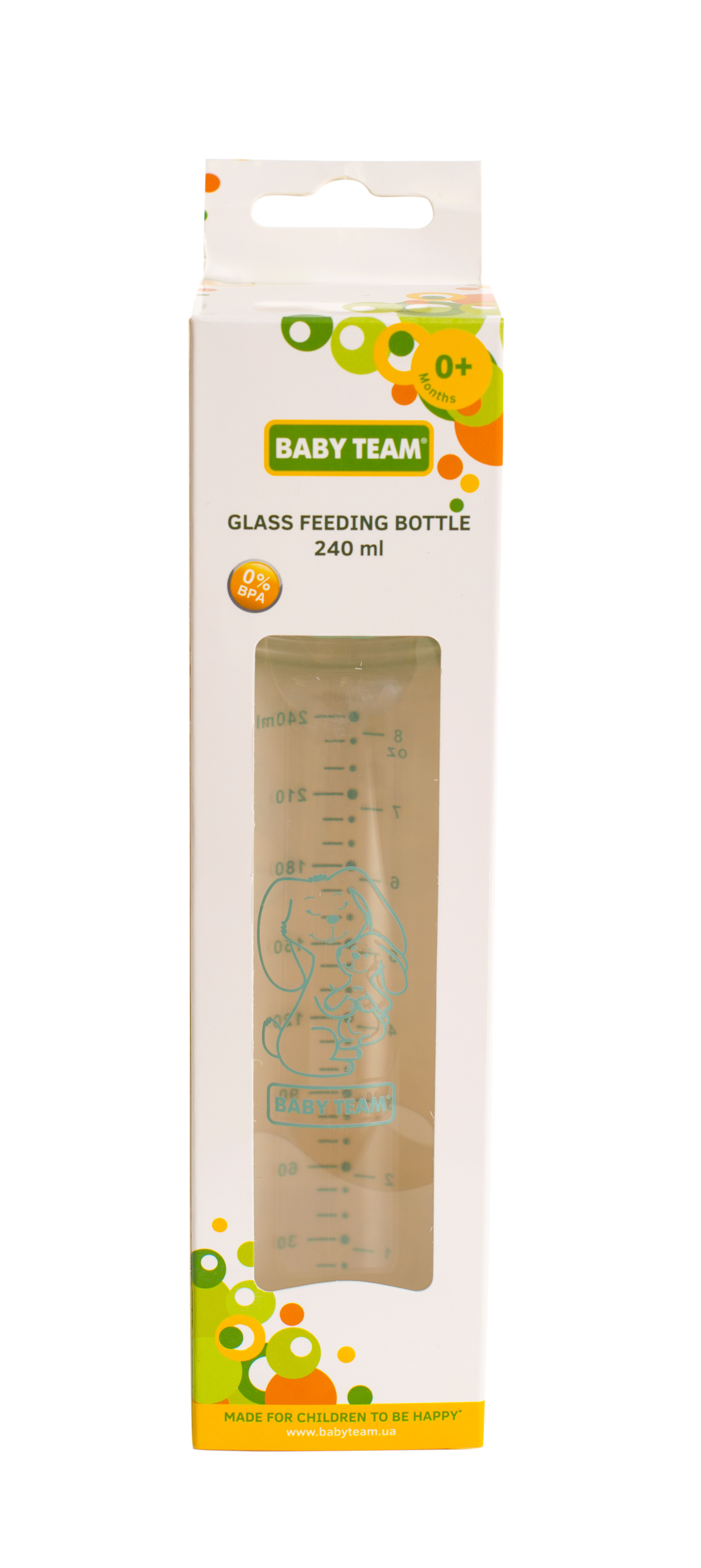 Бутылочка для кормления Baby Team, стеклянная, 250 мл, зеленый (1211_зайчик) - фото 3