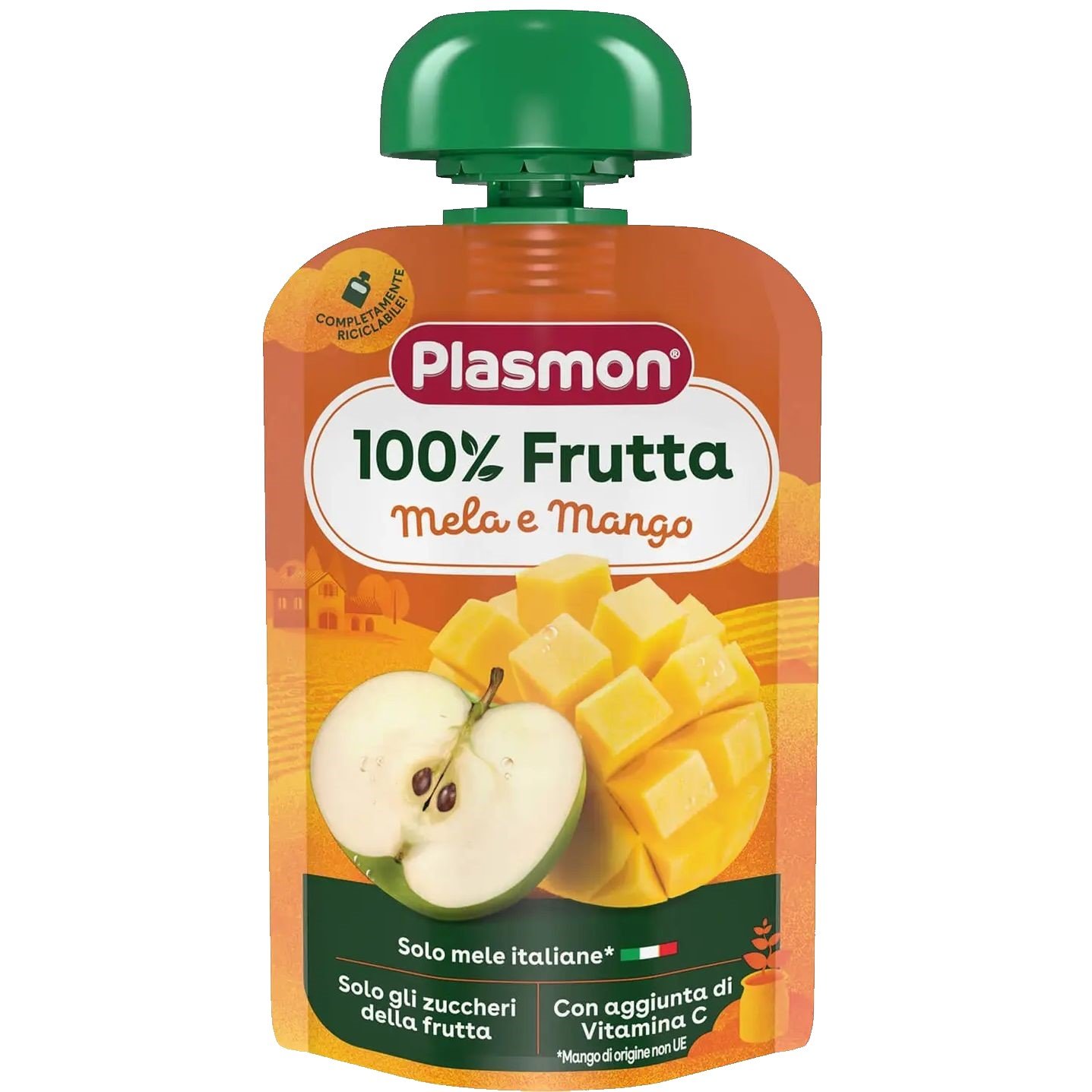 Фото - Дитяче харчування Пюре Plasmon Merenda 100 Frutta Яблуко та манго з вітамінами, 100 г