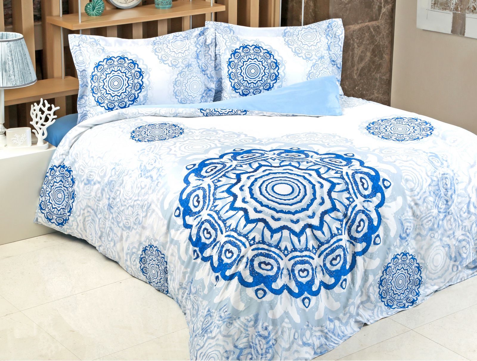 Постільна білизна Irya Saten Digital Tile, сатин, євро, блакитний (113237253014671) - фото 1
