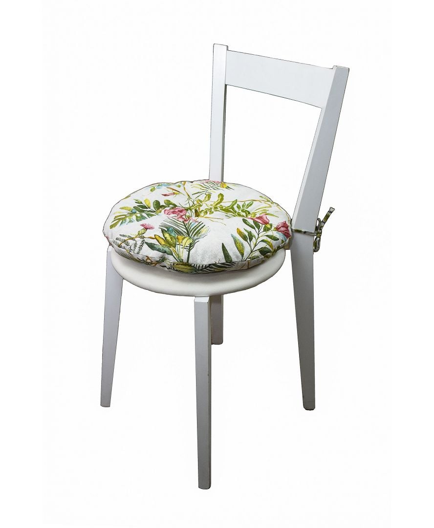 Подушка на стул Прованс Villa цветы, круглая, 40 см, белый с зеленым (28814) - фото 2