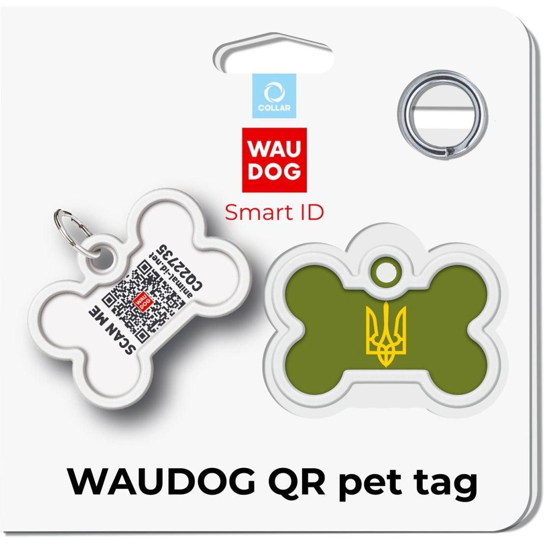 Адресник для собак і котів Waudog Smart ID з QR паспортом Тризуб олива 4х2.8 см - фото 5