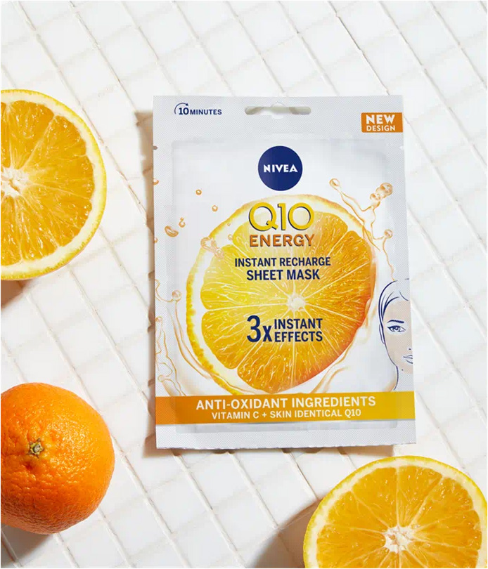 Тканинна маска для обличчя Nivea Q10 Energy з вітаміном C 1 шт. - фото 2