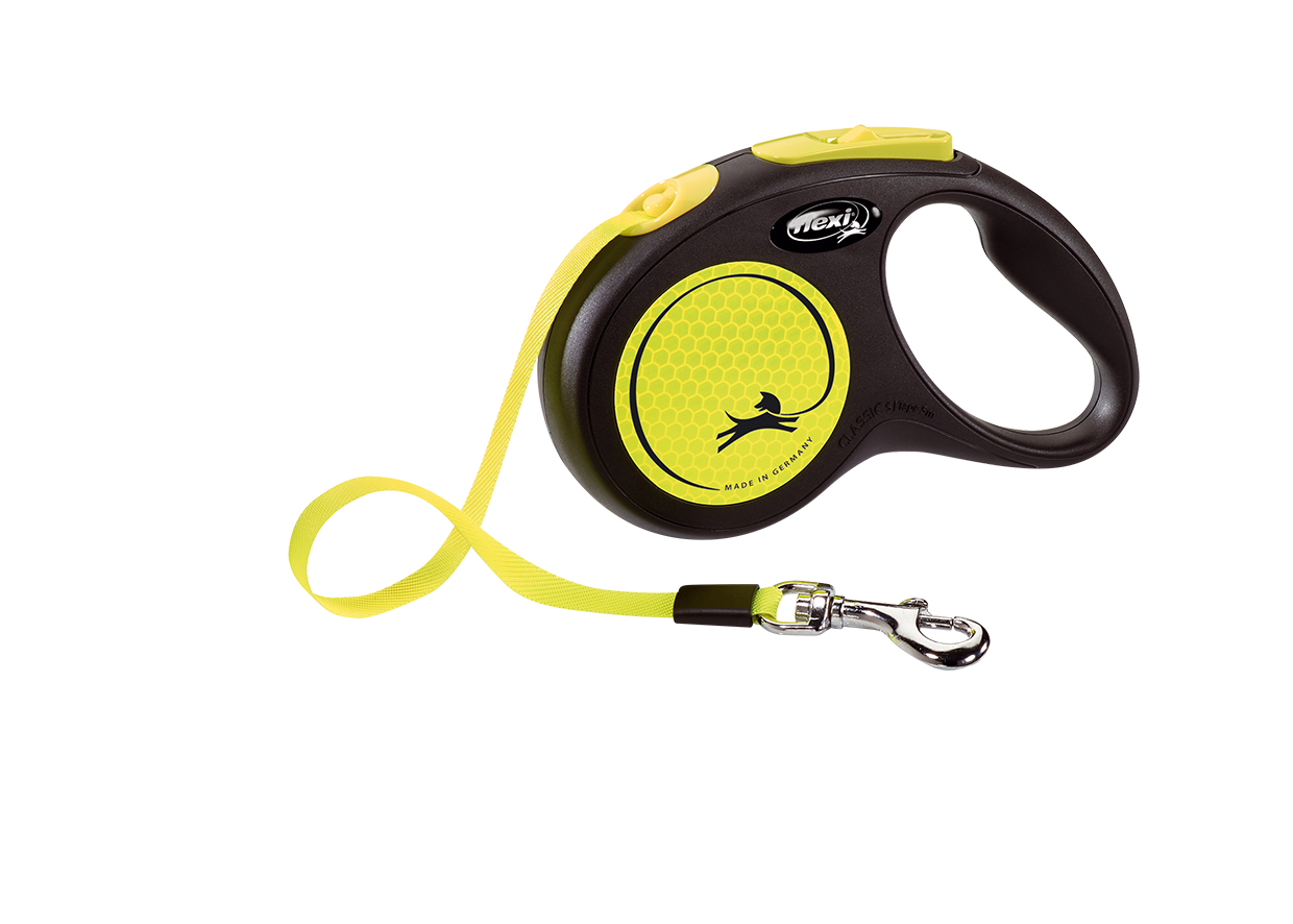 Повідець-рулетка Flexi Neon S, для собак до 15 кг, стрічка 5 м, жовтий (CL11T5.251.S NEOGE) - фото 1