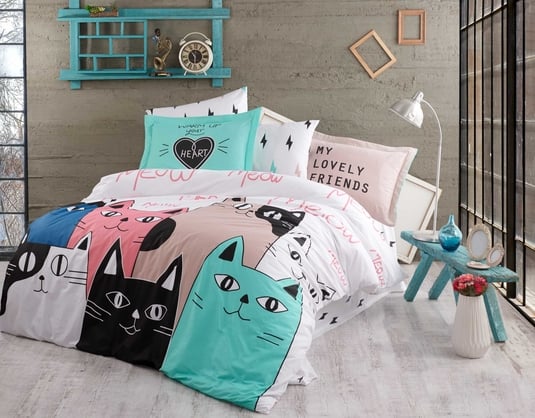 Комплект постельного белья Hobby Poplin Love Cats, поплин, 220х160 см, разноцвет (8698499144774) - фото 1