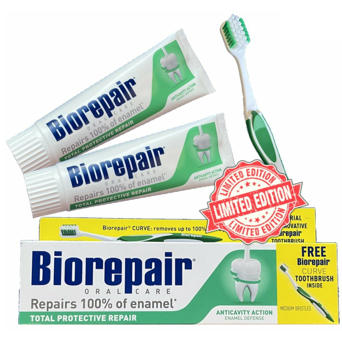 Зубна паста Biorepair Абсолютний захист та відновлення, 150 мл (2 шт. по 75 мл) + Подарунок Зубна щітка Досконала чистка, середня - фото 1