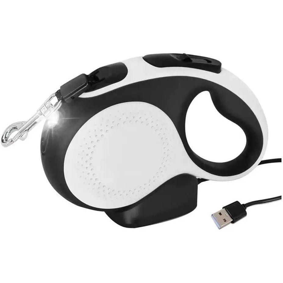 Поводок-рулетка для собак AnimAl, с LED фонариком, 25 кг, 5 м, серо-черный - фото 1