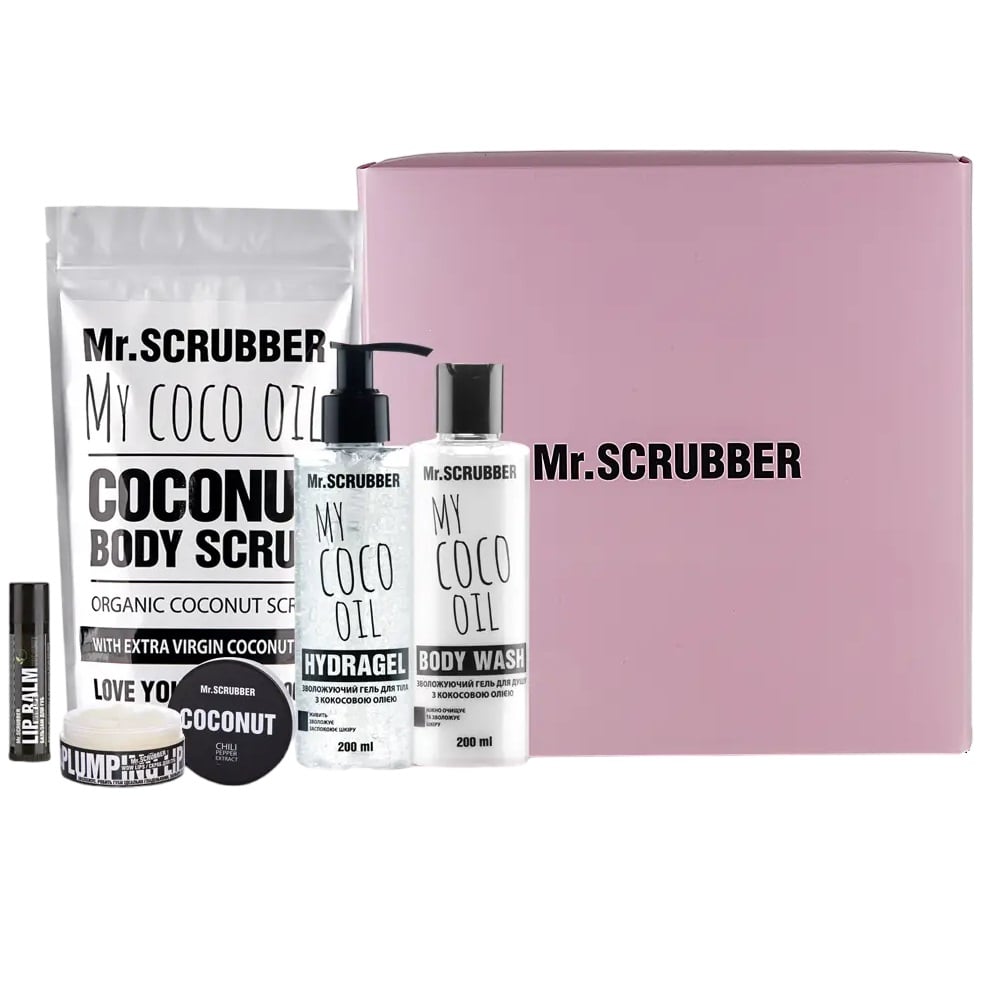 Подарочный набор Mr.Scrubber Coconut: Скраб для тела, 200 г + Гель для душа, 200 мл + Гидрогель для тела, 200 мл + Скраб для губ, 50 г + Бальзам для губ, 5 г - фото 1