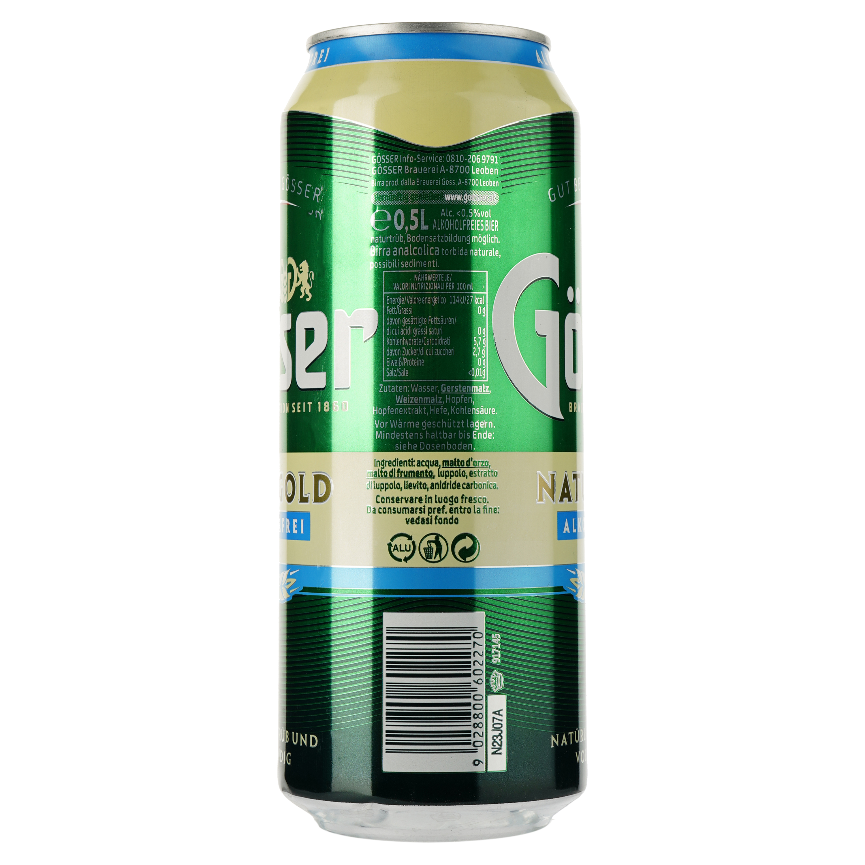 Пиво безалкогольное Gosser Natur Gold, светлое, 0%, ж/б, 0,5 л (913697) - фото 2