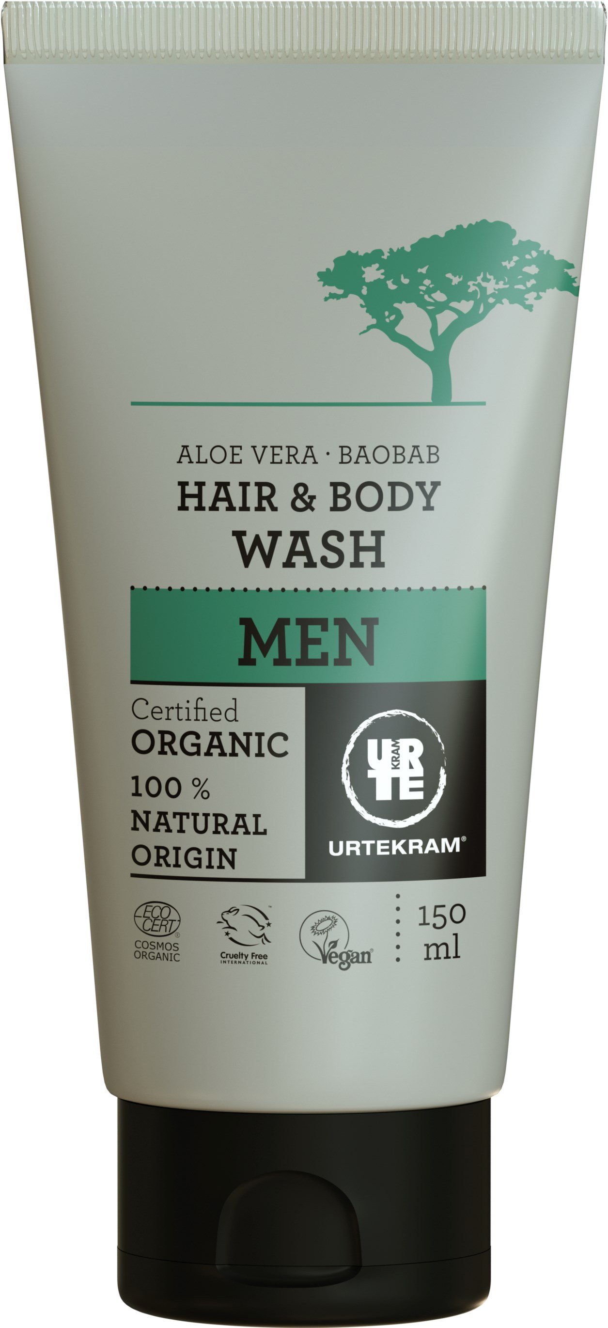 Органічний шампунь для волосся і тіла Urtekram Баобаб і Алое Вера, для чоловіків, 150 мл - фото 1