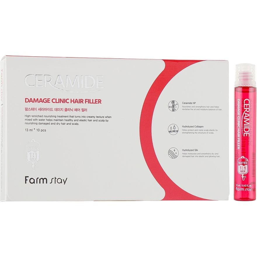 Відновлювальний філер для волосся FarmStay Ceramide Damage Clinic Hair Filler 130 мл (10 шт. по 13 мл) - фото 1