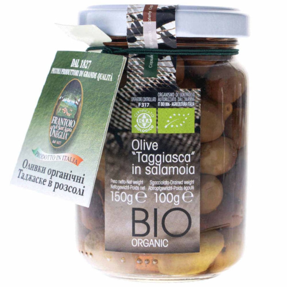 Оливки Frantoio di Sant'agata Таджаске органічні в розсолі 150 г - фото 1