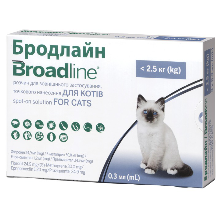 Краплі Broadline Boehringer Ingelheim від бліх та кліщів для котів та кошенят до 2,5 кг (0,3 мл), 1 піпетка (159885-1) - фото 1