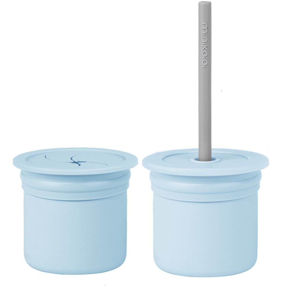 Чашка-контейнер з трубочкою MinikOiOi Sip+Snack Mineral Blue/Powder Grey, силіконова (101100109) - фото 1