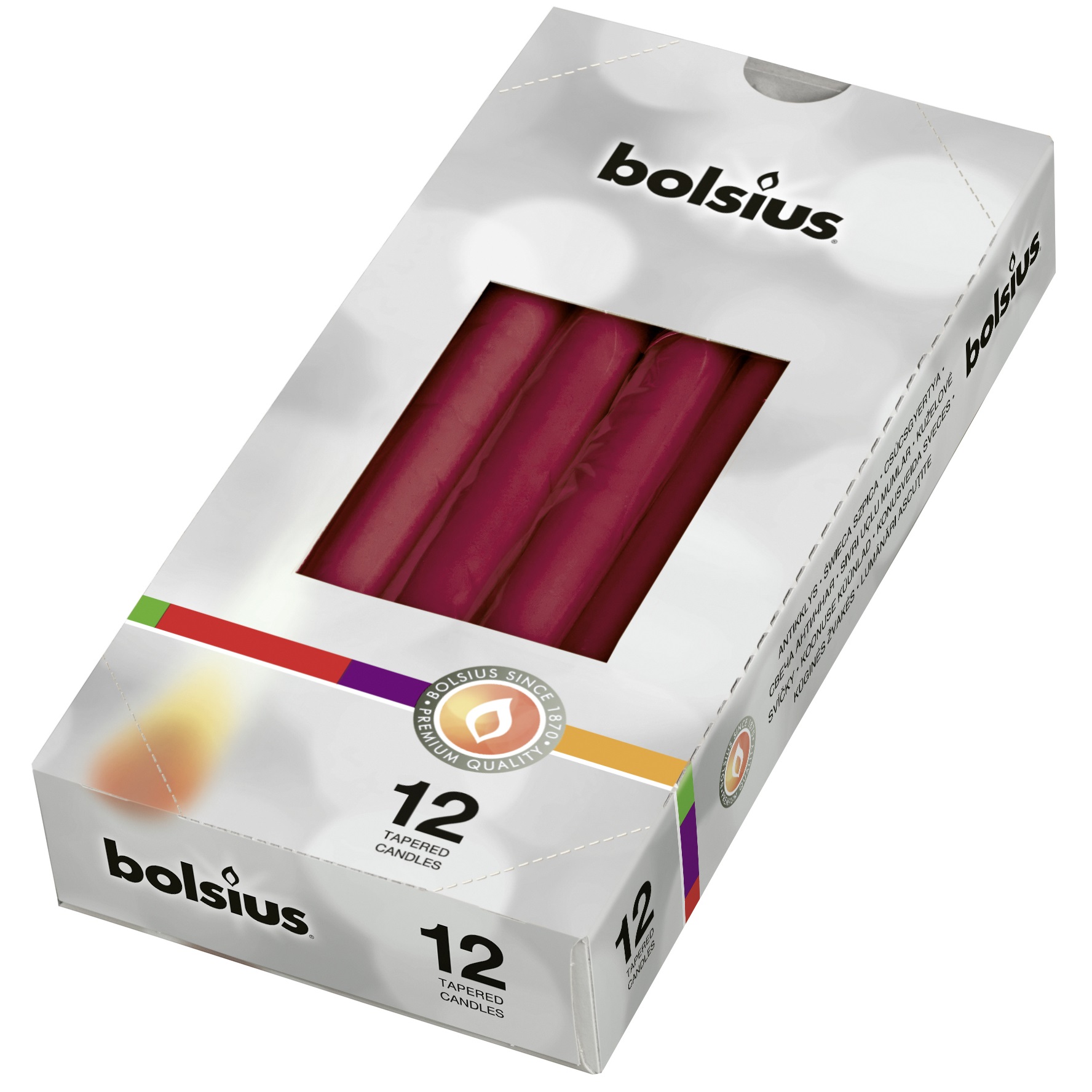 Свічки Bolsius конусні, 24,5 х2,4 см, бордовий, 12 шт. (356844.1) - фото 1