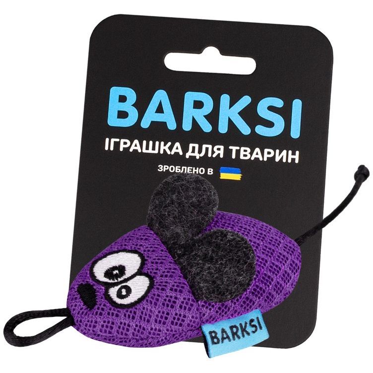 Игрушка для кошек Barksi Мышка с колокольчиком 8х4 см фиолетовая - фото 2