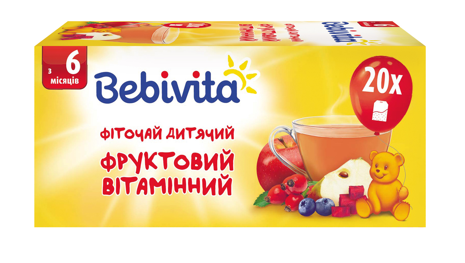 Детский фруктовый фиточай Bebivita витаминный в пакетиках 20 шт. - фото 1