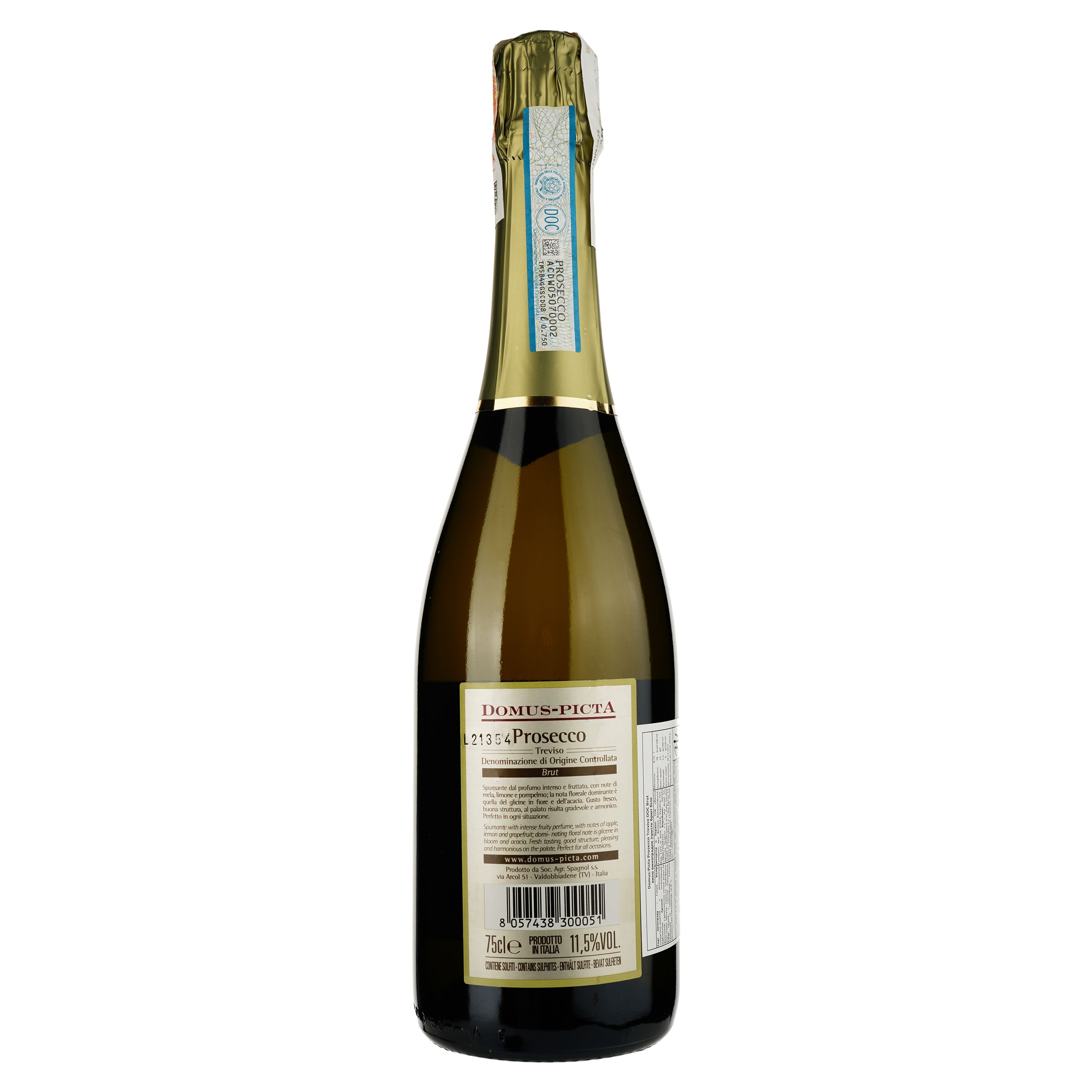 Игристое вино Domus-pictA Prosecco Treviso DOC Brut, белое, 0,75 л - фото 2