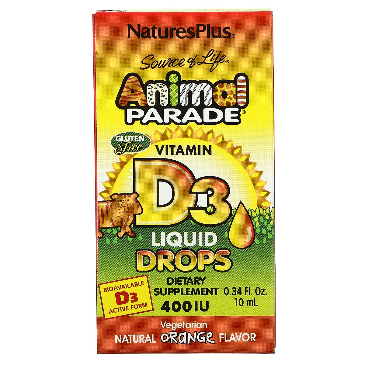 Витамин D3 Nature's Plus Vitamin D3 Liquid Drops Animal Parade для детей со вкусом апельсина 400 МЕ 10 мл капли - фото 2