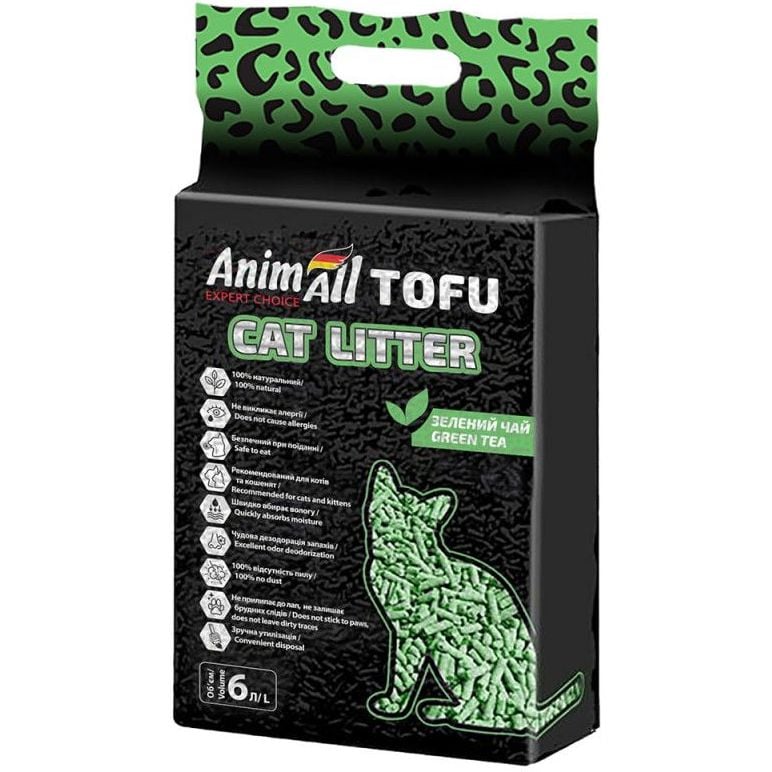 Соєвий наповнювач для котячого туалету AnimAll Тофу, з ароматом зеленого чаю, 6 л - фото 1