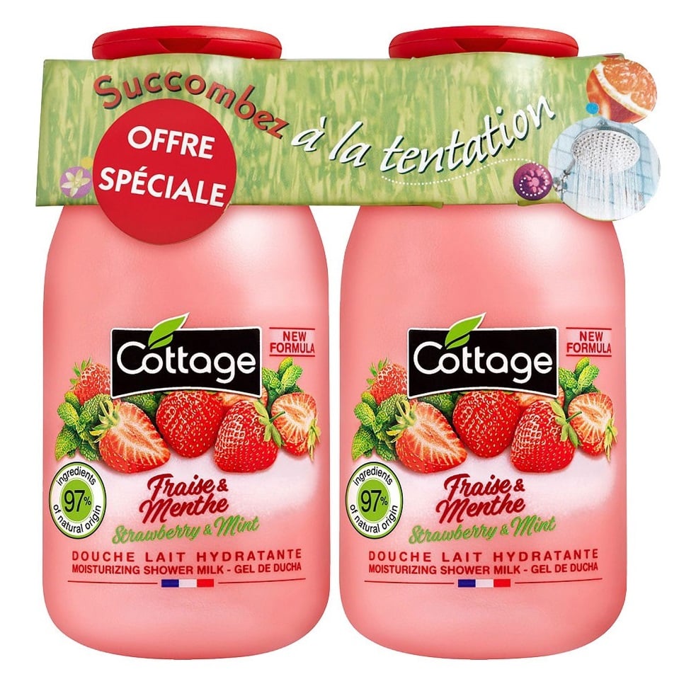 Набор Cottage Strawberry & Mintn Молочко для душа, 2 шт. х 250 мл - фото 1