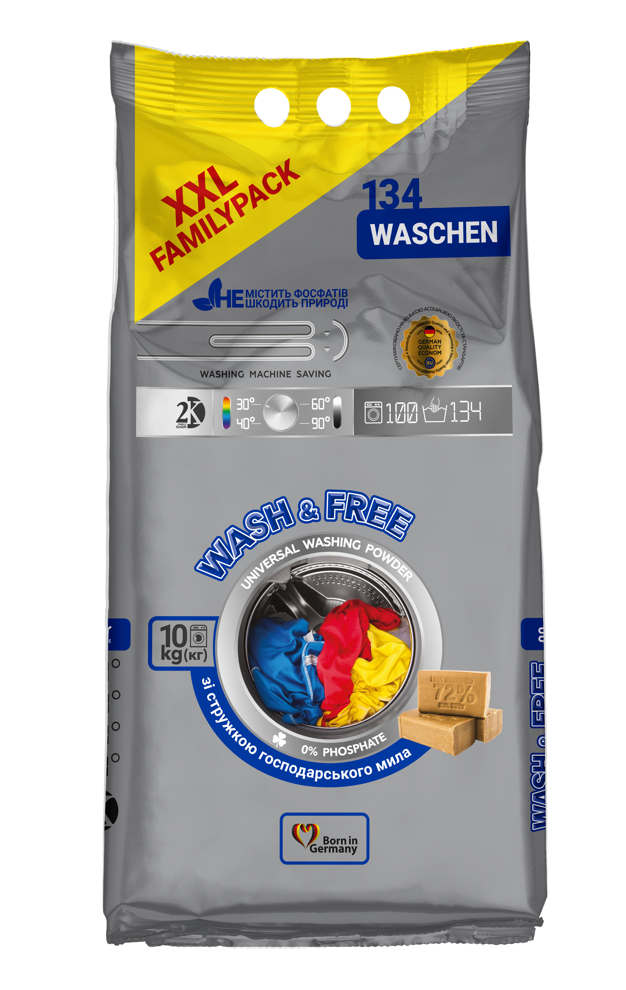 Пральний порошок Wash&Free універсальний, 10 кг (723673) - фото 1