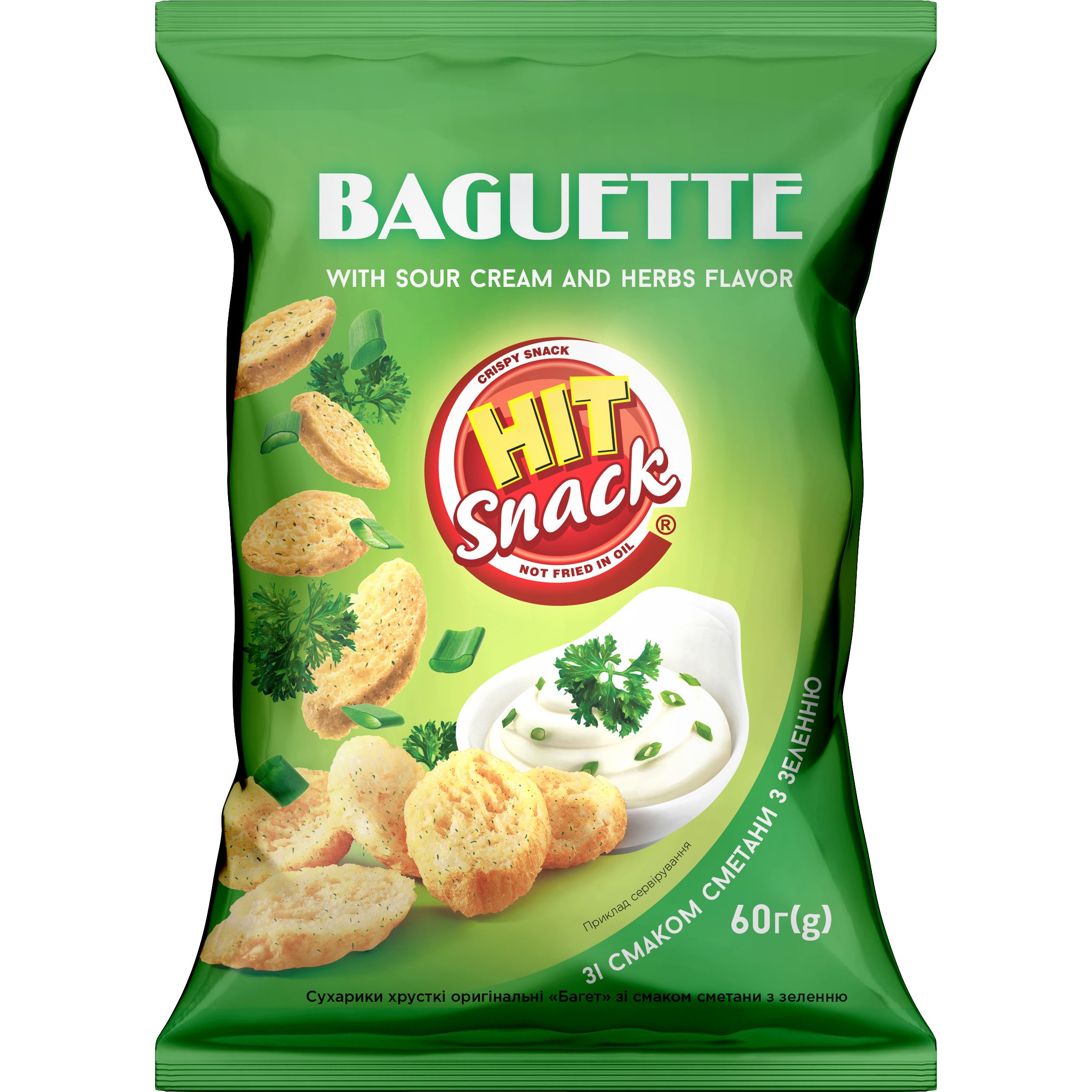 Сухарики Hit Snack Багет зі смаком сметани та зелені 60 г (925078) - фото 1