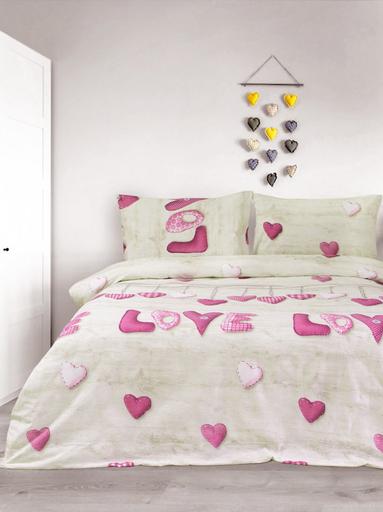 Комплект постельного белья Iris Home Ranforce Sewn Love, полуторный, розовый, 4 предмета (svt-2000022304313) - фото 1