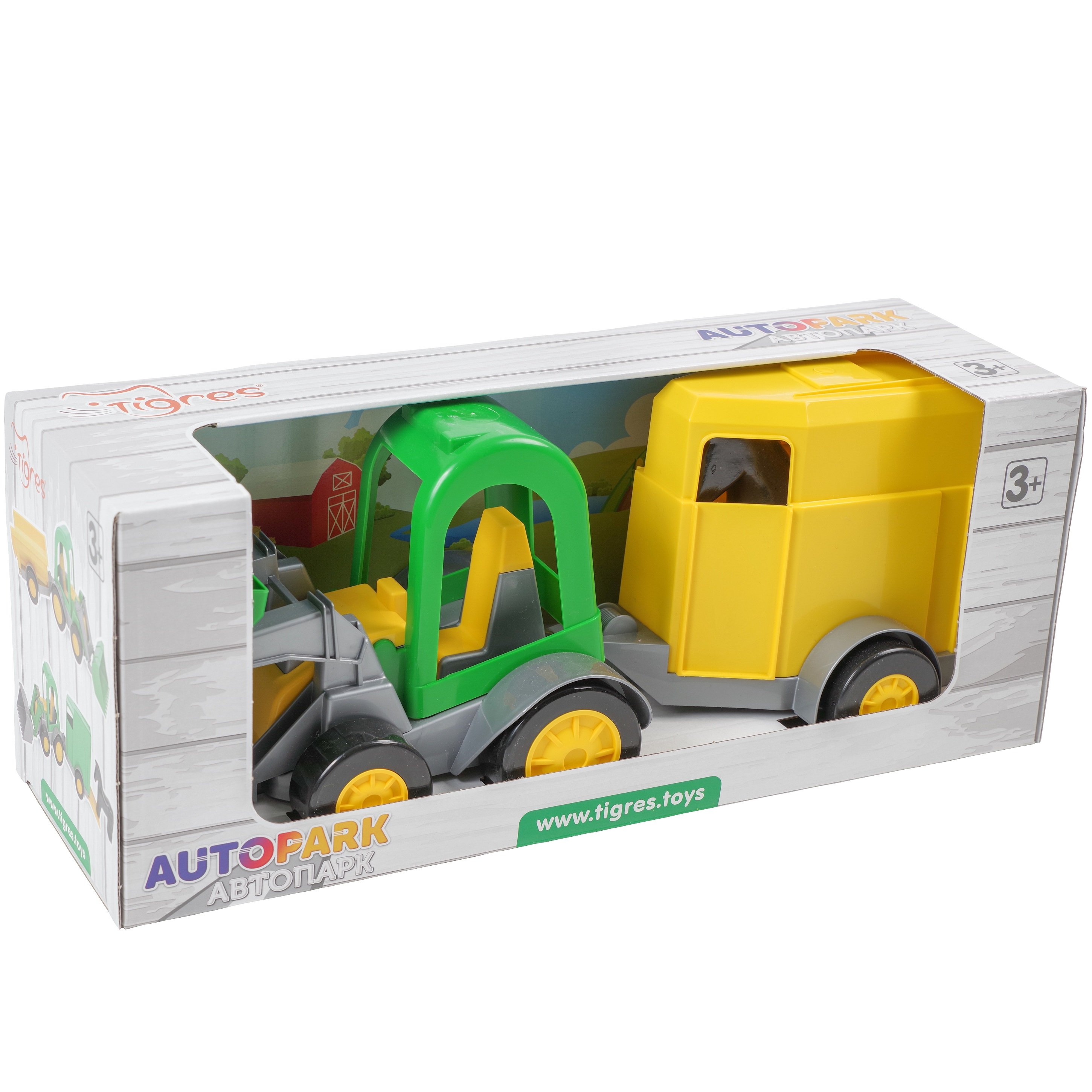 Іграшка Tigres Трактор-баггі з ковшем та причепом зелений з жовтим (39349) - фото 1