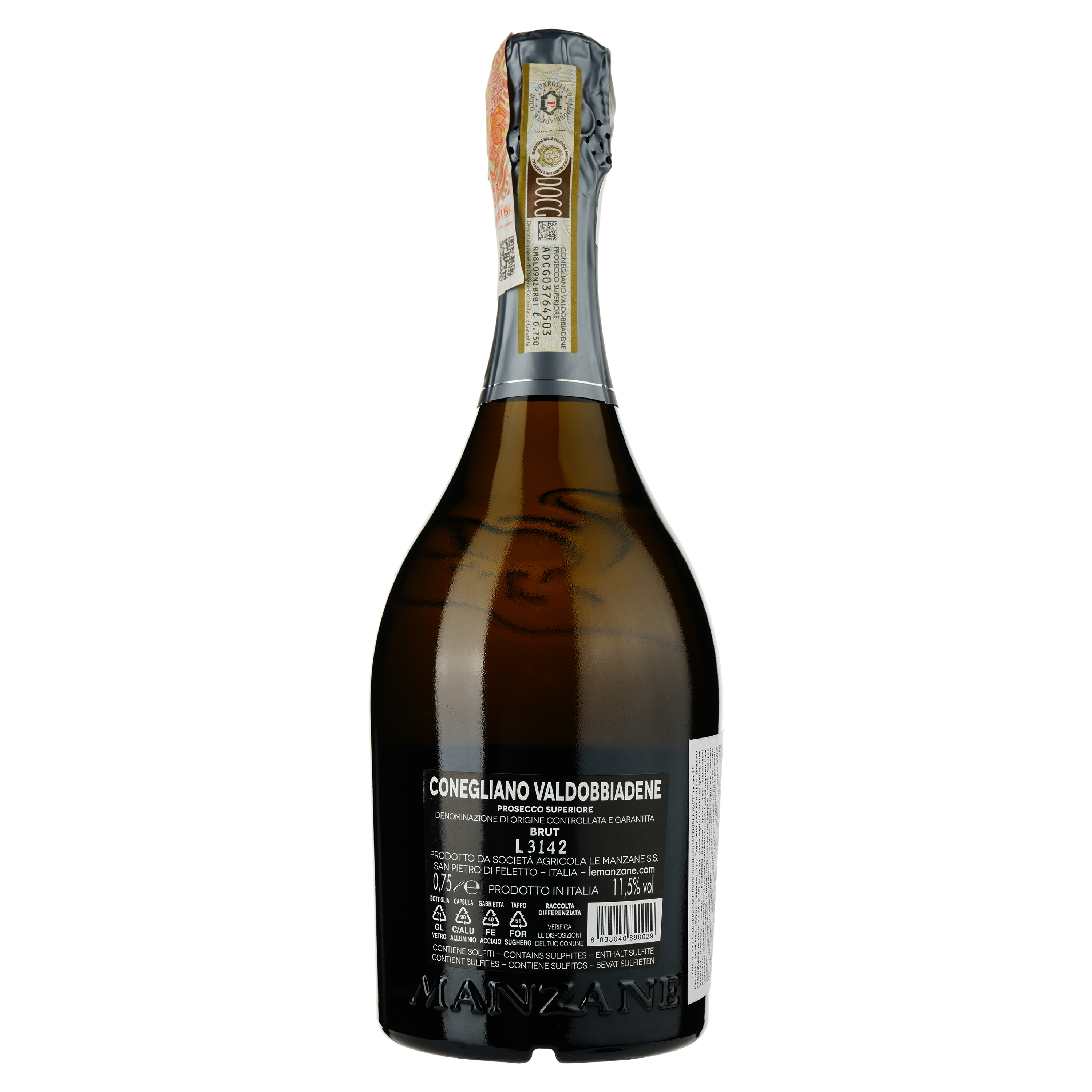 Ігристе вино Le Manzane Conegliano Valdobbiadene Prosecco Superiore Docg Brut, біле, брют, 11,5%, 0,75 л - фото 2