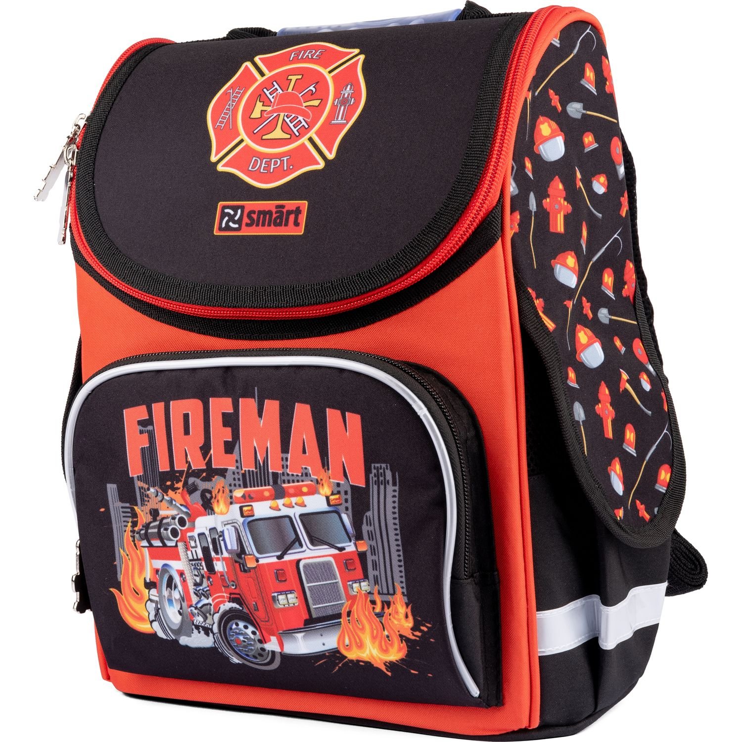 Рюкзак шкільний каркасний Smart PG-11 Fireman, черный с красным (559015) - фото 1