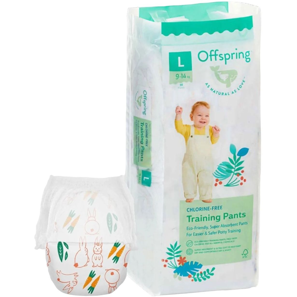 Подгузники-трусики Offspring Hugs Bunny L (9-14 кг) 36 шт. (DP-OI-FAP-L36P-HBN) - фото 1