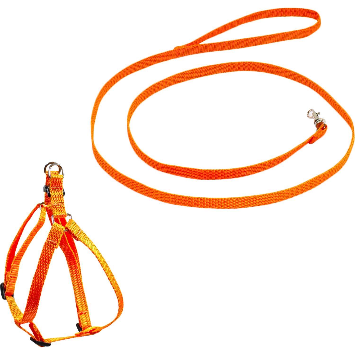 Комплект капроновый Lucky Pet: шлея 24-28х38-46х1 см + поводок, оранжевый - фото 1