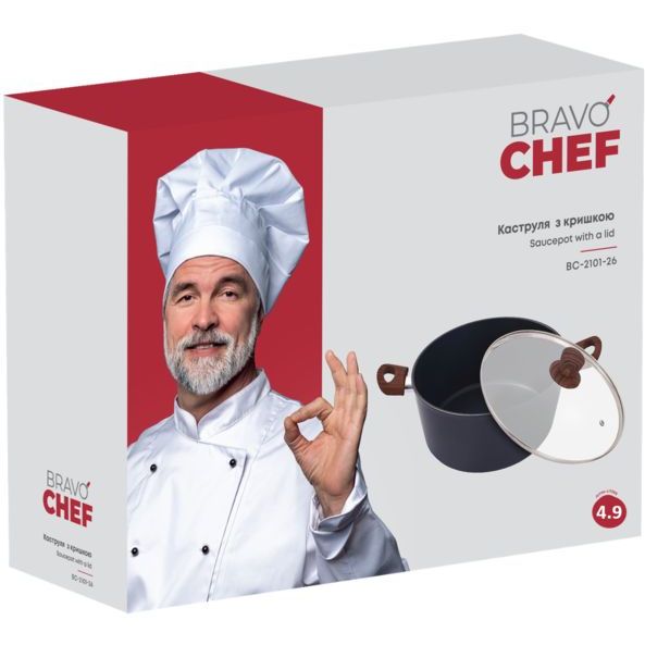 Каструля Bravo Chef класична 26 см (4.9 л), з кришкою, (BC-2101-26) - фото 6