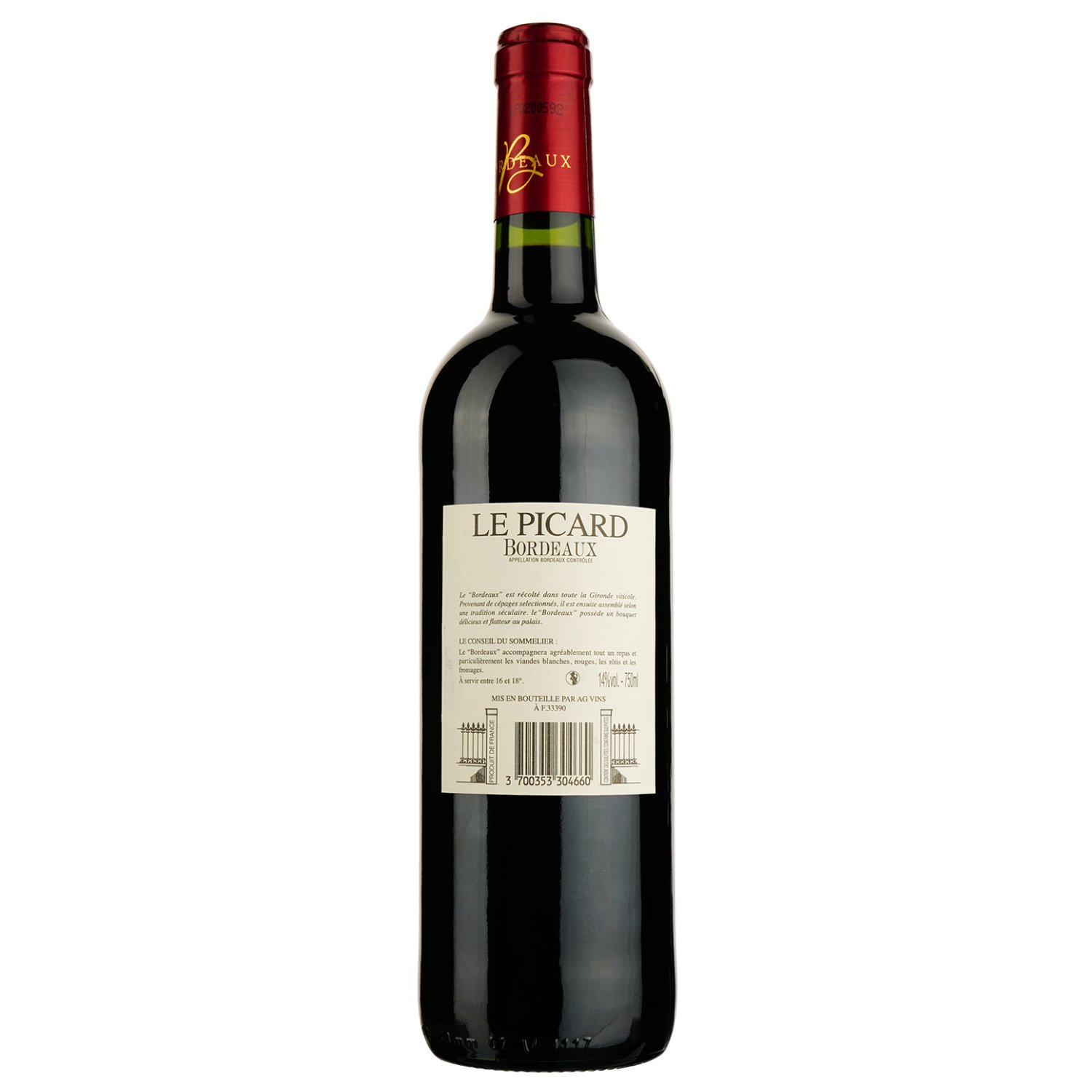 Вино AG Vins Le Picard AOP Bordeaux 2018, красное, сухое, 0,75 л (919506) - фото 2