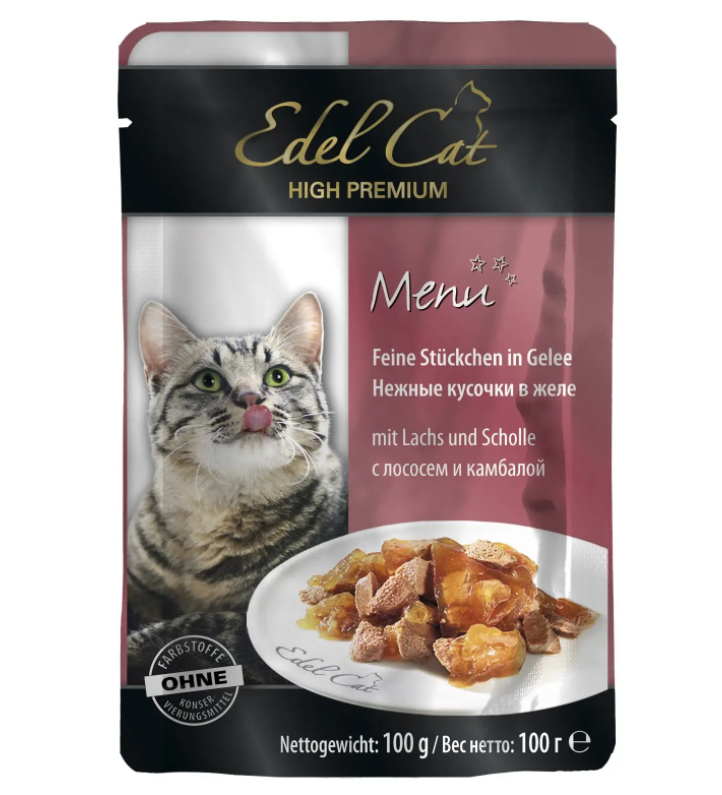 Вологий корм для кішок Edel Cat pouch, з лососем та камбалою в желе, 100 г (1000313/180006/1002028) - фото 1