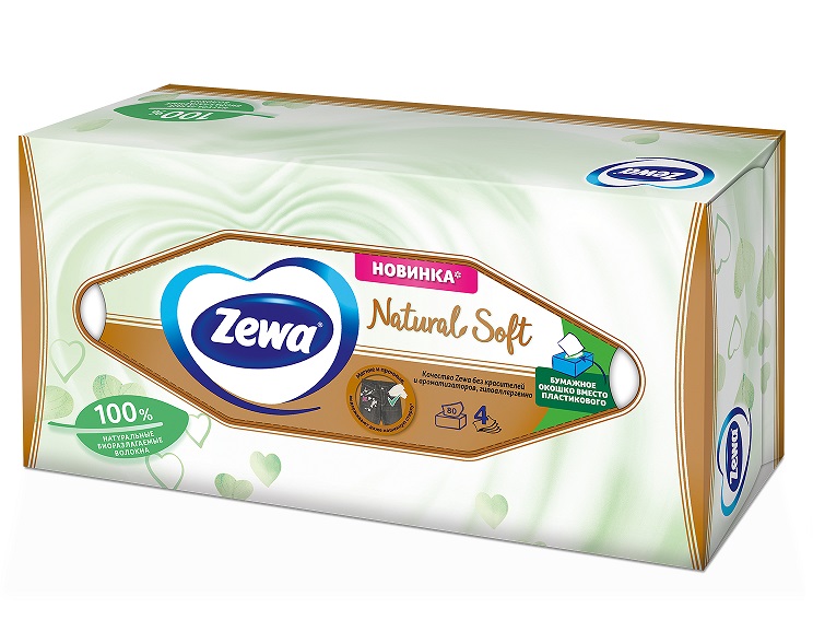 Салфетки косметические Zewa Natural Soft, четырехслойные, 80 шт. - фото 2
