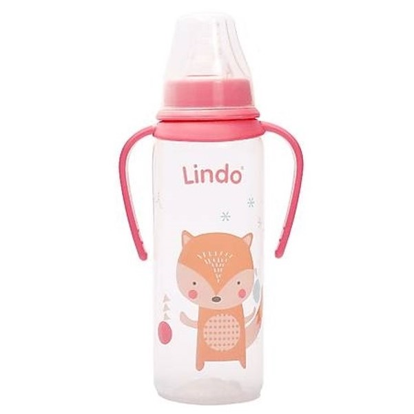 Бутылочка для кормления Lindo, с ручками, 250 мл, розовый (Li 141 рож) - фото 1