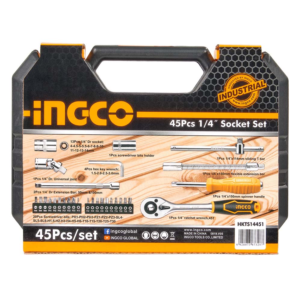 Набор торцевых головок с трещоткой Ingco Industrial 1/4" 45 предметов (HKTS14451) - фото 7