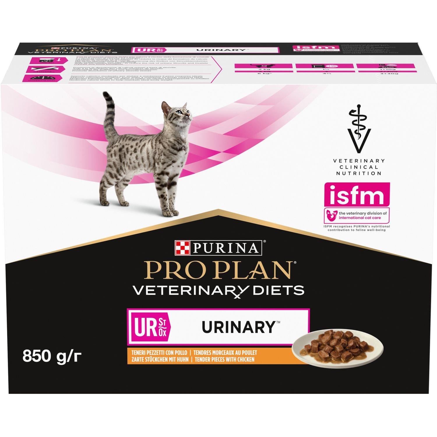 Влажный диетический корм для взрослых кошек Purina Pro Plan Veterinary Diets UR ST/OX Urinary для растворения и снижения образования струвитных камней с курицей 850 г (10 шт. по 85 г) (12308818) - фото 2