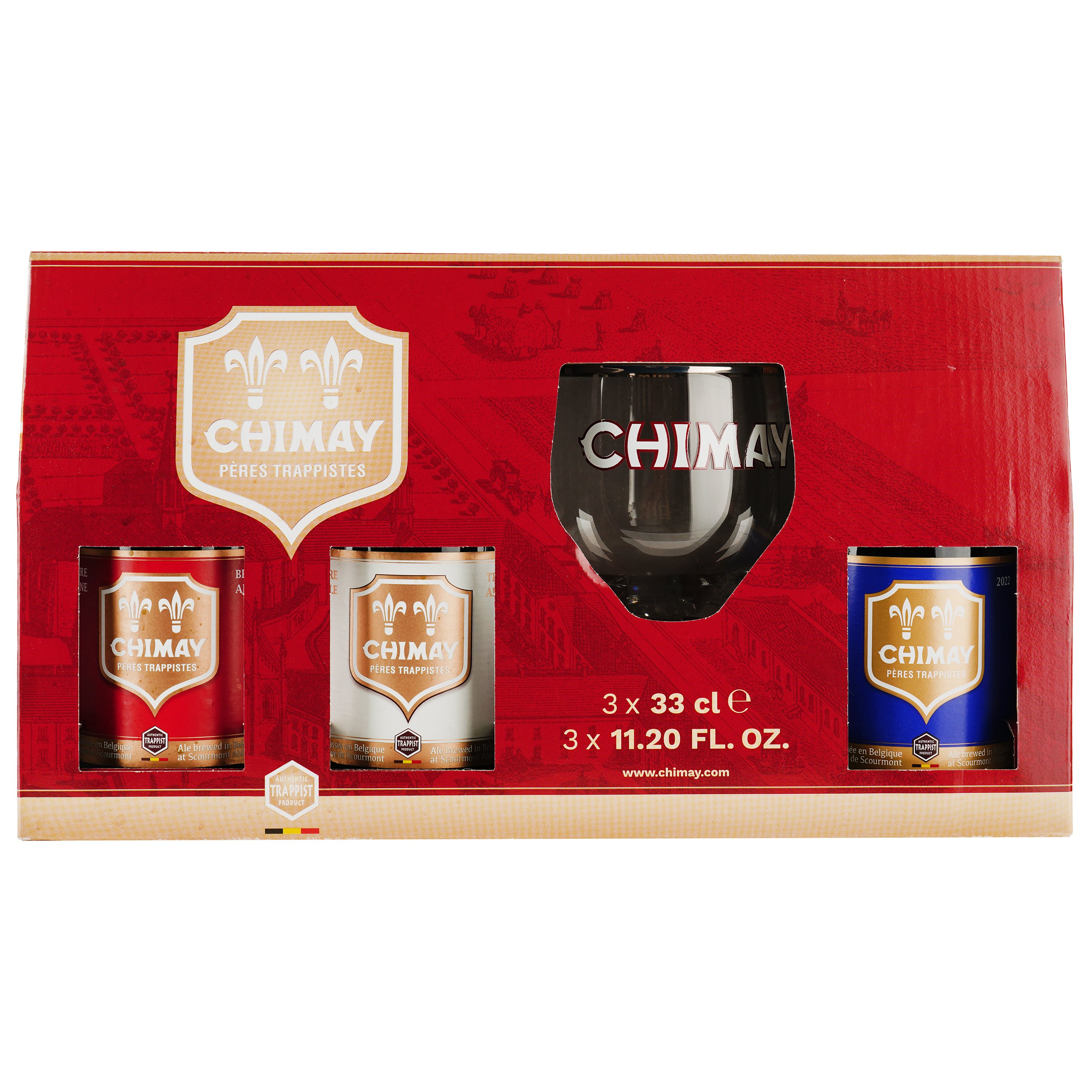 Пиво Chimay Red+Triple+Blue + бокал, 9%, 0,99 л (3 шт. по 0,33 л) (598138) - фото 1